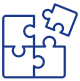 Blue outline of three interlocked puzzle pieces with a fourth piece positioned above, ready to be placed in the missing spot. The image symbolizes fitting pieces together to complete a whole.