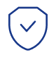 A blue shield outline with a checkmark inside, symbolizing security or protection, set against a transparent background.